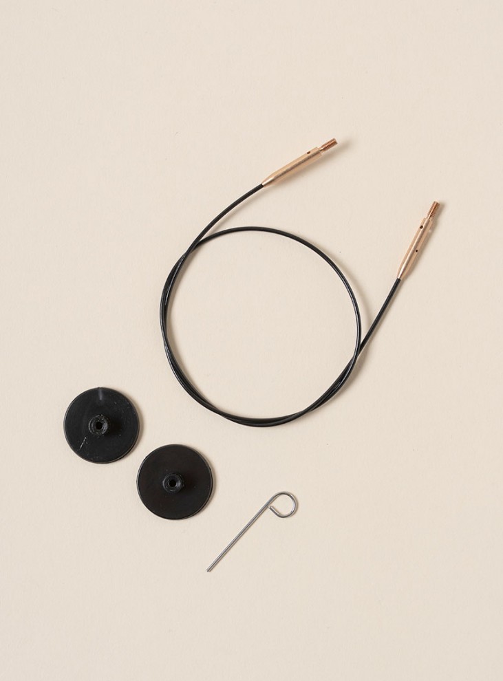 [KnitPro]ブラックステンレススチールプレハブ針用ケーブル（ゴールド）