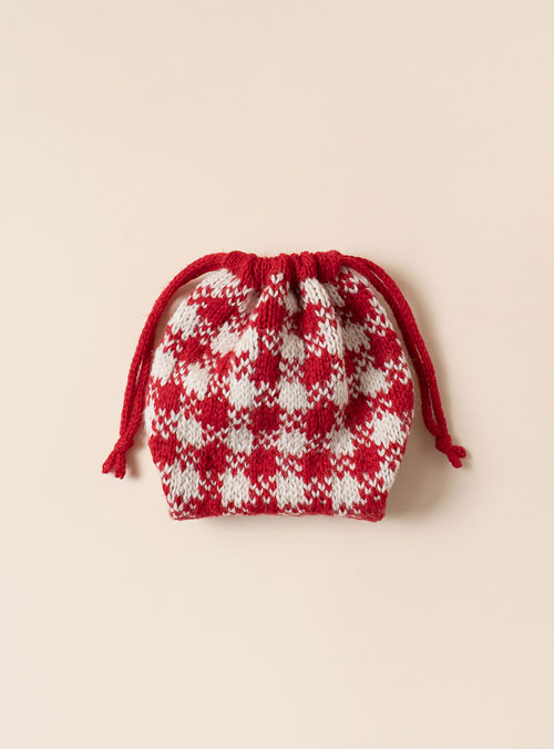 [DIY]ヴィンテージウールギンガムチェックストリングポーチ（動画）約3個分